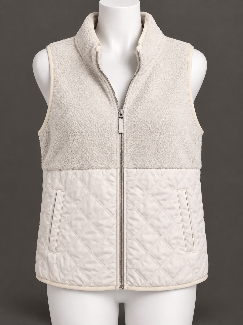 Tommy Bahama Mixed Media Sherpa Vest Cream M quilted part